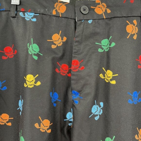 Tattoo Golf Pants Mens 36x27 Performance Chinos Skull Cross Bone Funky Golfer - Picture 4 of 10